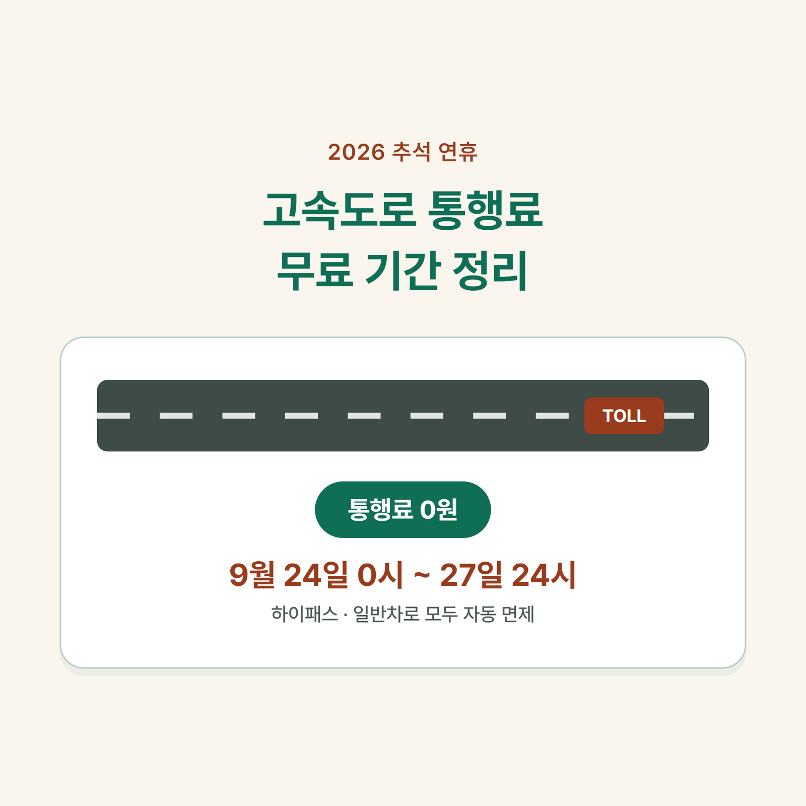 “고속도로 주유소는 다 싸진다던데” 2026 추석 통행료 무료 기간과 100원 할인 진짜 범위